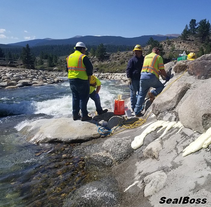 Seal Grout Joints in Natural Boulder Rock Stone River Seawall SealBoss