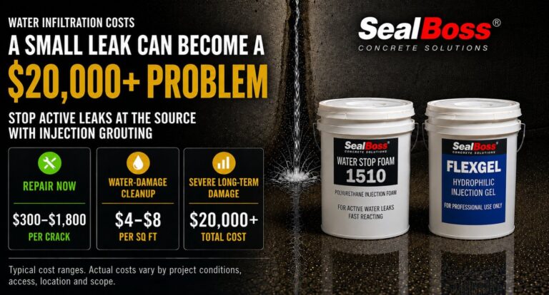 Water Infiltration Costs & Injection Grouting SealBoss Systems